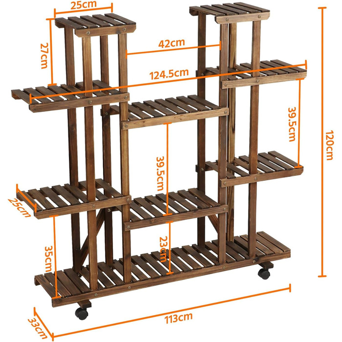 Полиця для квітів Yaheetech з дерева 6 ярусів з колесами для балкона, вітальні, саду