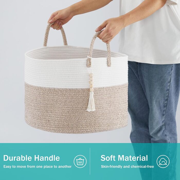 YOUDENOVA Плетіний кошик для білизни великий 65л, кошик для зберігання, кошик для ковдр, іграшок, для вітальні, дитячої кімнати, коричневий 50x33 см