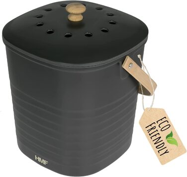 Кухонне відро для екологічно чистих органічних відходів HMF, герметичне по запаху відро для компосту з кришкою / літр /(чорний, 6 л)