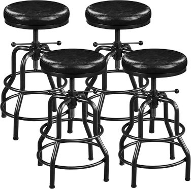 Барний стілець Yaheetech Vintage з регулюванням висоти, м'яке сидіння, штучна шкіра, для кухні/вітальні/бару (4 шт., чорний)