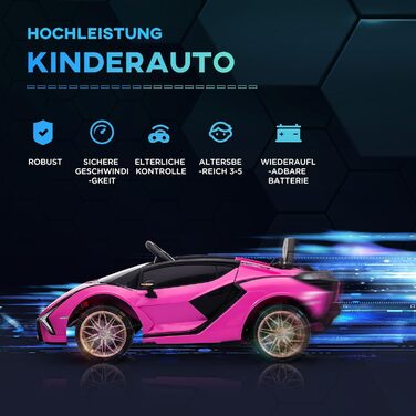 Дитячий електромобіль Lamborghini SIAN 12V з пультом, музикою, світлом, металевий, рожевий, для дітей 37-60 місяців, 108x62x40 см