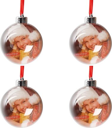 Фото різдвяні кульки (4 шт. ) - 8 см, прозорі, на нитці, на Різдво, ялинкові прикраси, подарунки