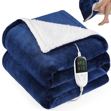 Електрична ковдра з таймером та пультом керування, 133x155 см, 6 режимів нагріву, машинне прання, сіра (155*180 см блакитна)