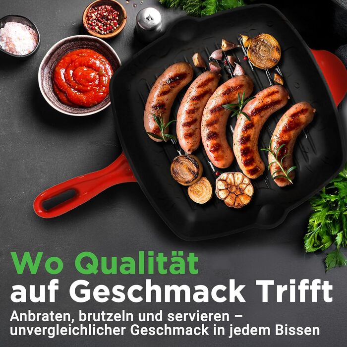 Сковорода-гриль NutriChef 30x43 см з чавуну з антипригарним покриттям, для стейків, з насадками для збору жиру, ідеальна для хрусткої обсмажки