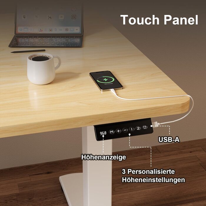 Регульований за висотою стіл JUMMICO 140x60 см, електричний, з пам'яттю, бежевий