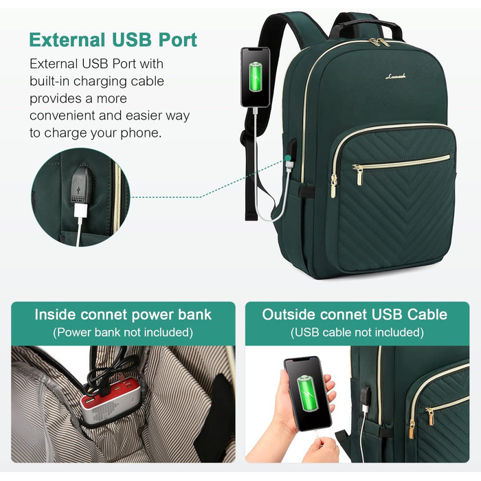 LOVEVOOK Рюкзак для жінок, великий, 15.6 дюймів, сумка для ноутбука, водонепроникний, шкільний рюкзак для дівчат-підлітків, чорний, елегантний рюкзак для роботи, навчання, подорожей (17.3 дюйми, темно-зелений)