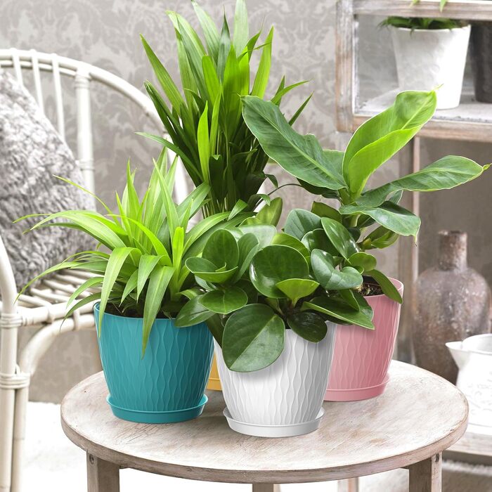 Набір горщиків для квітів з системою поливу (5 шт.), 17.8 см, з підставкою, для дому та балкону (кольорові)