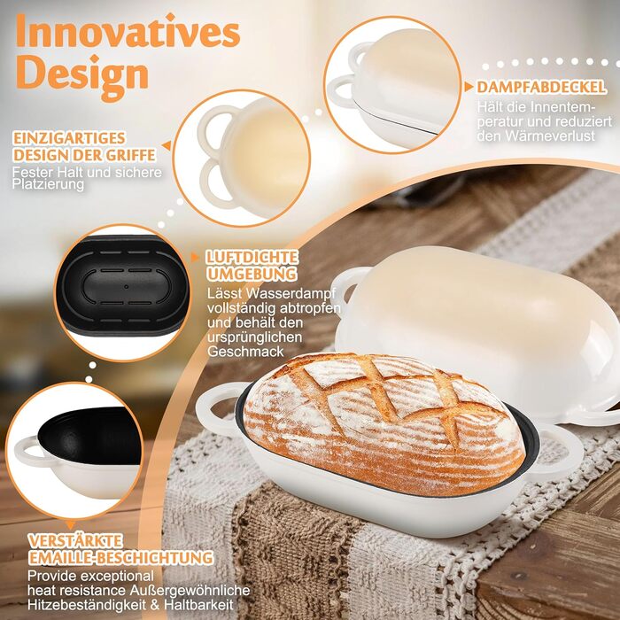 Форма для випікання хліба з кришкою Gusseisen, 23 см, емальована чавунна форма, 2.75 л, для випікання хліба, підходить для духовки (перехідний колір блакитно-зелений)