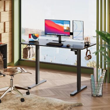 Регульований стіл Devaise 120x60 см з пам'яттю положення, для офісу, білий/чорний