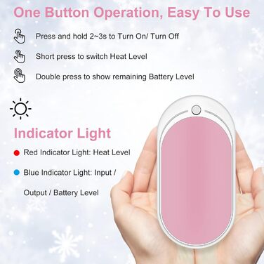 Електричний грілка для рук USB, повербанк 5200mAh, портативний, багаторазовий, для жінок та чоловіків, чорний та білий (рожевий та білий)