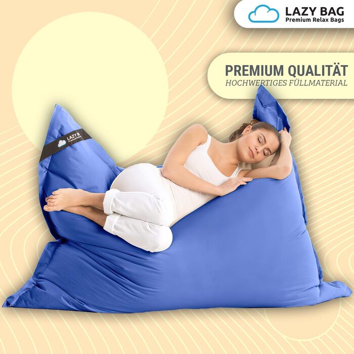 LAZY BAG Riesen-Sitzsack Classic XXL 140x180 см: великий крісло-мішок, 2-в-1 для сидіння та відпочинку | Зручний, з 4 млн EPS-кульок для ергономіки | Миючий знімний чохол з нейлону, блакитний