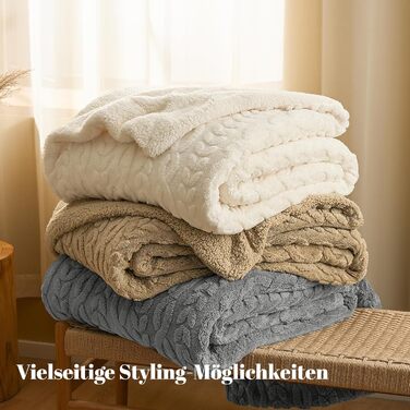 Плед Sherpa Fleecedecke: теплий та м'який плед 152x203 см, сертифікат Oeko-TEX®, з туфтованого жакарду, кремового кольору