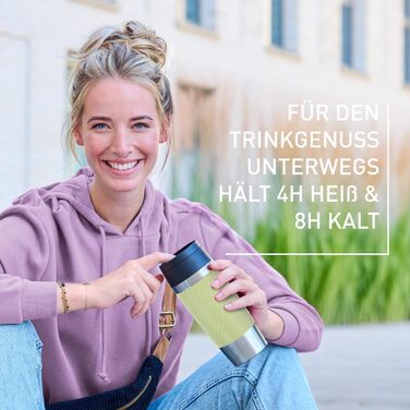 Термокружка Emsa Travel Mug Classic Twist, 0.36 л, зелена, з кришкою Quick-Press, з нержавіючої сталі, для гарячих та холодних напоїв