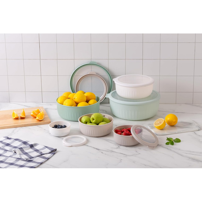 Набір мисок COOK WITH COLOR 12 шт. з кришкою, блакитно-зелений, широкі та глибокі, з можливістю складання, пластик