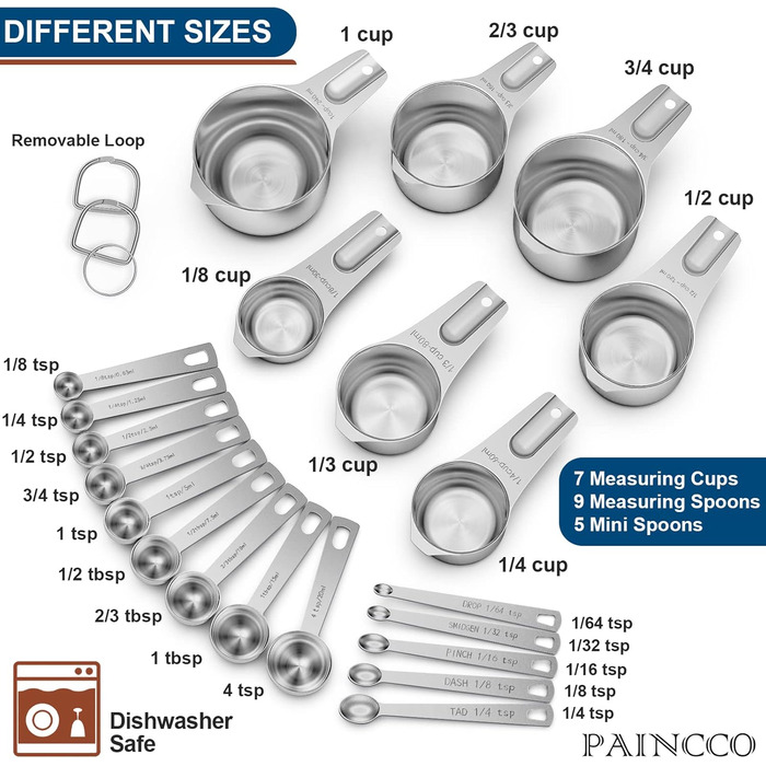 Пайнкко 2 Набір мірних чашок і ложок 7 чашок, що складаються, 9 ложок і 5 міні-ложок для інгредієнтів