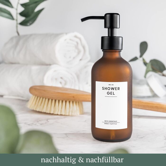 MONOKO Набір дозаторів для мила 4 шт. Чорний матовий, скло, 500 мл | Дозатори для шампуню, мила, кухні, з нержавіючою сталею | Pumpflasche + наклейки