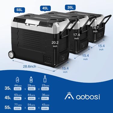 Холодильник автомобільний компресорний AAOBOSI 55L з Wi-Fi керуванням, -20°C, 12/24V/100-240V, для авто, вантажівки, човна, кемпінгу