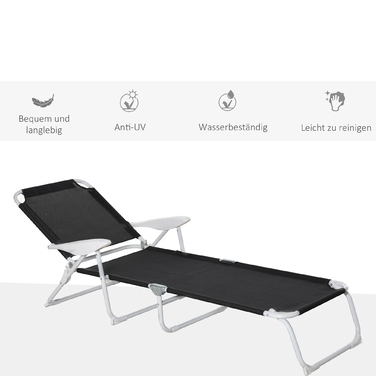 Шезлонг Outsunny Garden Lounger складний 4-х ярусний чорний 186x66x80см з дихаючою сітчастою тканиною для саду та патіо