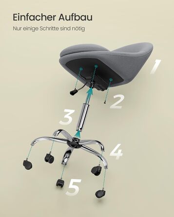 Крісло SONGMICS для офісу та дому, крісло для макіяжу, регульоване по висоті, сірий колір, тканина (OBG020G04)