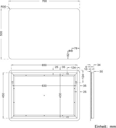 Дзеркало для ванної кімнати SONNI з підсвічуванням 80x60 см, IP44, холодне біле світло