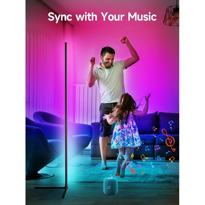 Світлодіодний кутовий світильник GIPOYENT RGB з синхронізацією музики та керуванням через додаток, 16 млн кольорів для спальні, вітальні, геймерської кімнати