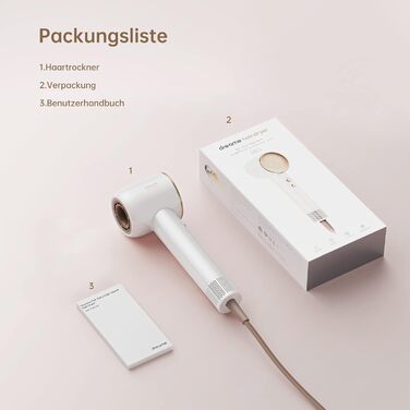 Високошвидкісний фен для волосся Dreame Hair Glory з іонізацією, 110 000 об/хв, потік повітря 70 м/с, регулювання температури та швидкості, білий