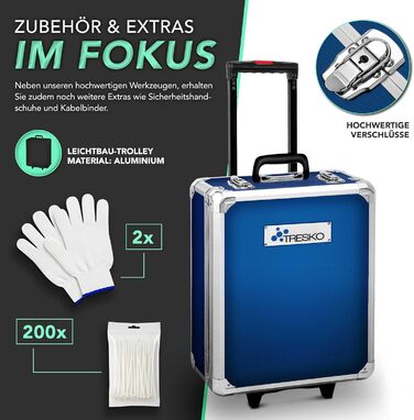 Набір інструментів TRESKO 1400 предметів у валізі: професійний кейс з інструментами з хромо-ванадієвої сталі (синій)