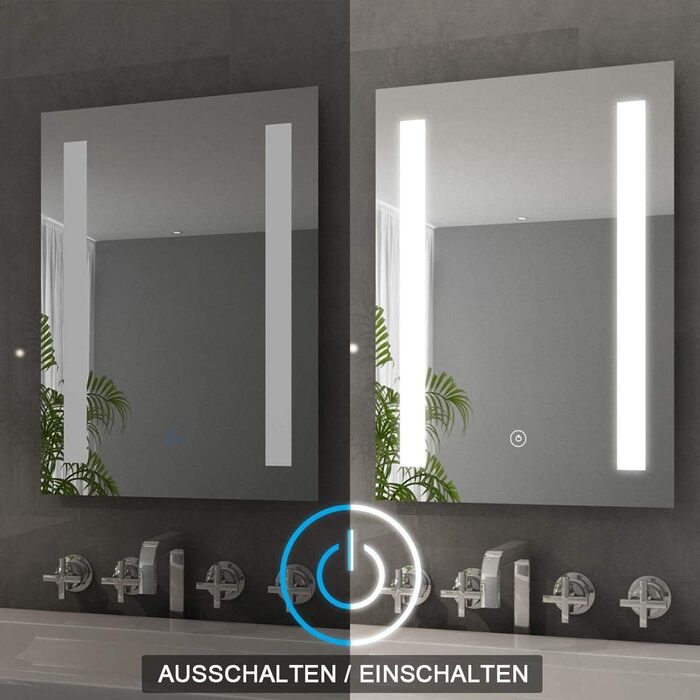 Елегантне дзеркало для ванної кімнати з LED-підсвічуванням 45x60 см, холодне біле світло, IP44, енергозбереження, для ванної кімнати, настінне