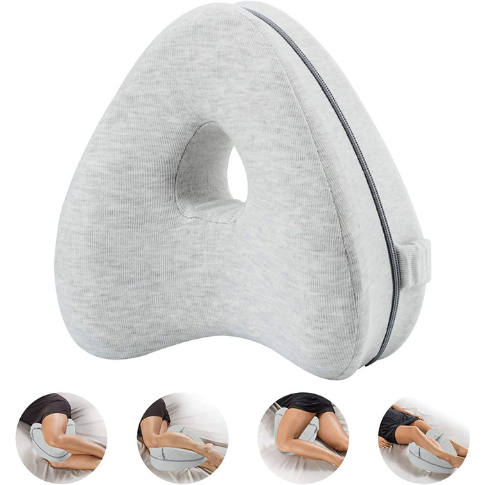 Ергономічна подушка між ніг для сну на боці CREATESTAR з ефектом пам'яті (Memory Foam), сіра, знімний чохол