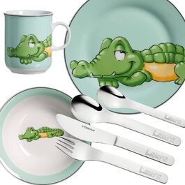 Дитячий набір посуду Kinderset Löwe з гравіюванням (ім'я) + дитячий посуд (крокодил)