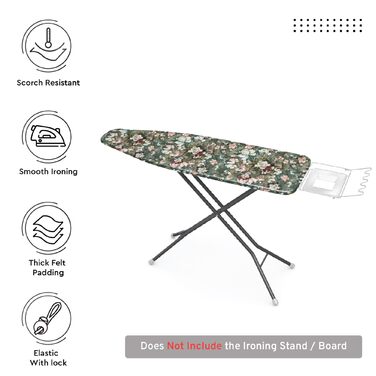 Чохол для прасувальної дошки Encasa Homes Luxury Line, середній, 112x34 см, з товстою підкладкою, зелені троянди, для дому та готелю