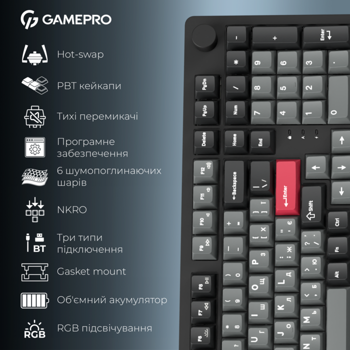 Бездротова механічна клавіатура GamePro Asgard Drakkar (MK305BK)