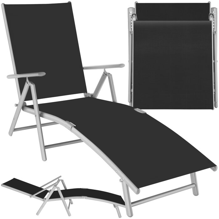 Шезлонг Tectake алюмінієвий, складний, з підлокітниками, регульована спинка, для балкона, саду, тераси, кемпінгу - сріблясто-сірий