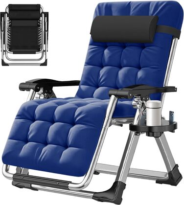 Шезлонг для відпочинку Klappbar, витримує до 200 кг, регульований, з підставкою для напоїв, широка, для саду, патіо, пляжу, басейну (Marineblau)