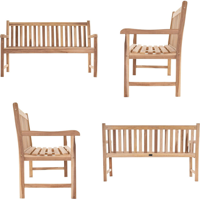 Садова лавка Divero Abruzzo 3-місна з тикового дерева, коричнева (натуральний тік)