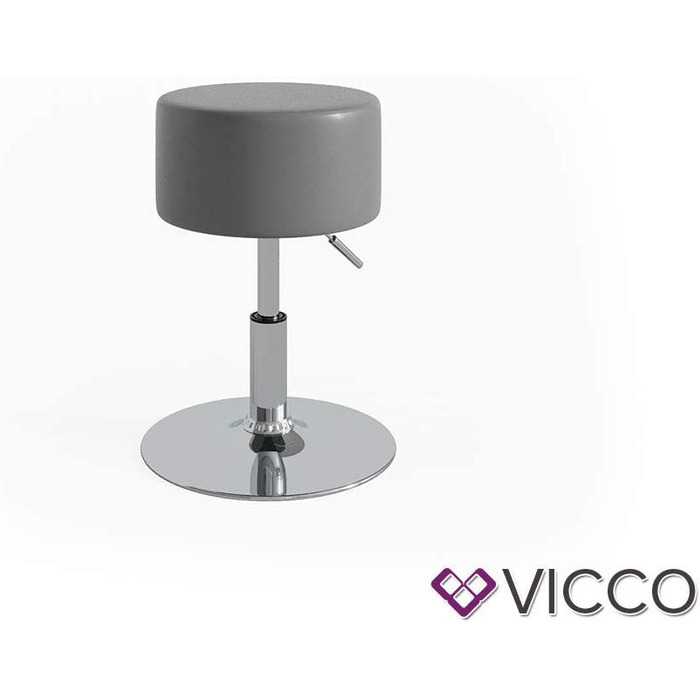 Стілець Vicco Design / стілець для макіяжу плавно регулюється по висоті з протиковзким чохлом для сидіння зі штучної шкіри і рамою з хромованої сталі, Висота сидіння 52-67 см (сірий)