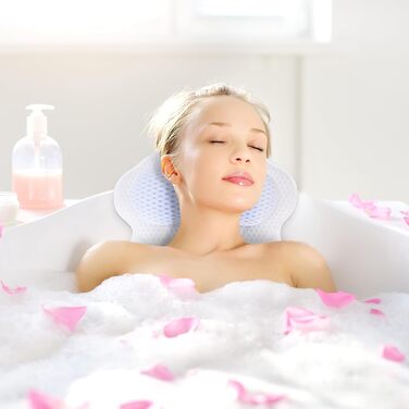 Подушка для ванни Roslim – підголовник з ергономічним TPE, підтримка шиї та спини з міцними присосками та гачками, білий, середній