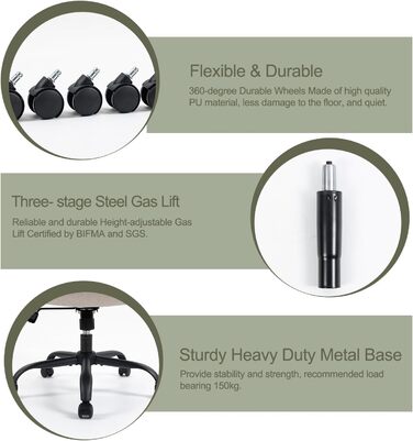 CASTLOVE Ергономічне крісло для офісу, комп'ютерне крісло, крісло для начальника з підйомними підлокітниками, висока спинка, функція гойдання, регульована висота, зручне, офісне крісло для дому, офісу, тканина, кремовий колір