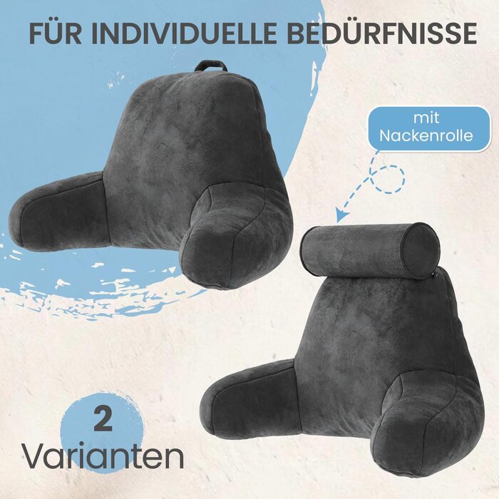 Підвалин для спини ELONEO з підлокітниками – м'яке крісло для читання в ліжко та диван, 76 × 46 × 40 см