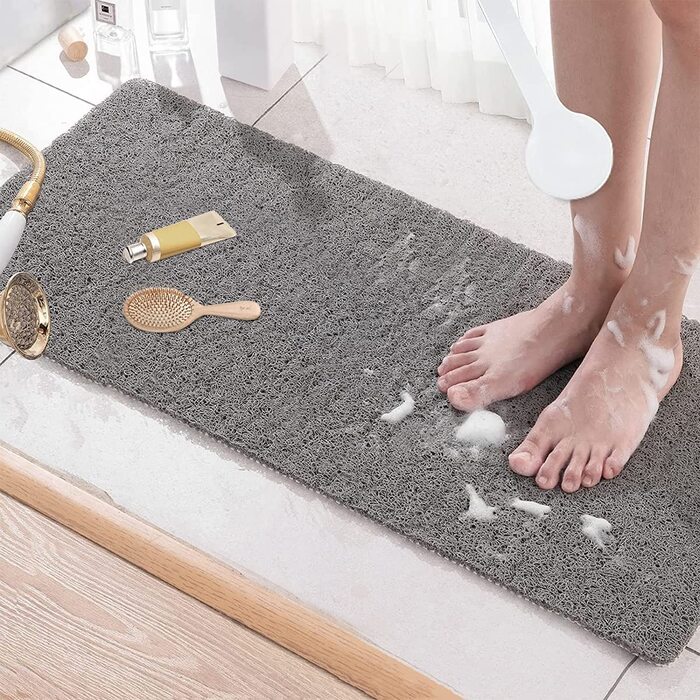 Нековзний килимок для душу, М'який комфортний безпечний килимок для ванни 60 х 60 см, антибактеріальний килимок для ванної з дренажними отворами, нековзний килимок для душа для ванної та вологих приміщень (100 х 40 см, сірий)