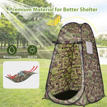 Намет для душу HOMASIS з сумкою, портативний переодягальня для кемпінгу, туалетний намет з вікном та кишенею, душова кабіна для відпочинку на природі, 120 x 120 x 190 см, зелений (Flecktarn)