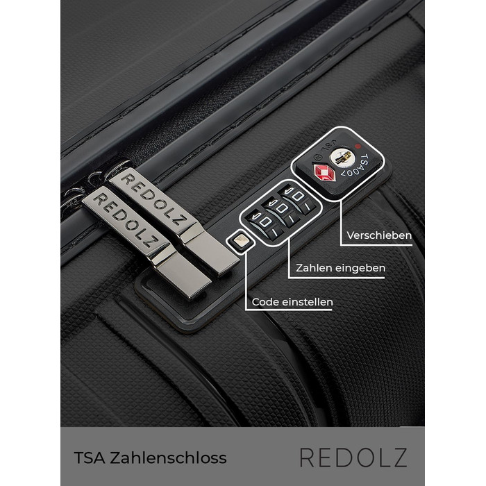 Візок REDOLZ Hard Shell XL 77 см, легкий поліпропілен, 4 подвійних колеса & TSA, чорний