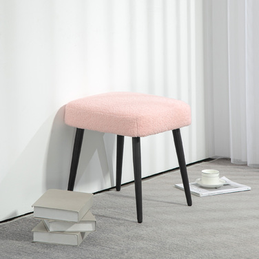 HOMCOM Footstool Квадратний табурет рожевого кольору з кашеміровим виглядом і сталевими ніжками, ідеальна підставка для ніг для вітальні та спальні