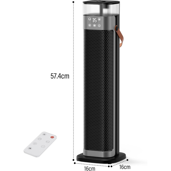 Електричний обігрівач з підігрівом, 2000W, PTC керамічний, з функцією зволоження, пульт дистанційного керування, 75° осциляція, 3 режими підсвічування, ECO-режим, захист від перегріву та перекидання, таймер 12 год