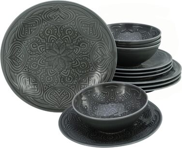 Набір посуду серії Orient Mandala 18шт, набір порцелянових тарілок (набір тарілок 12шт., камінь), 21627
