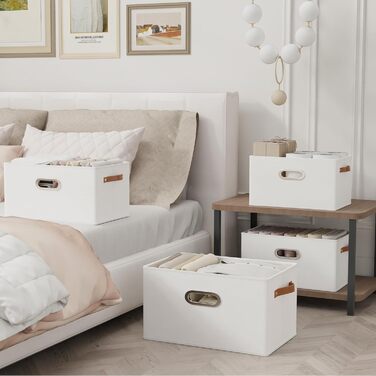 3 Кошики для зберігання з тканини Yawinhe, складані, з ручками, для спальні, білизна, 33x23x20 см, білий/сірий