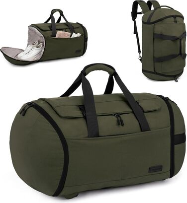 Спортивна сумка LOVEVOOK для чоловіків з відділенням для взуття, 65L, 52x45x28 см, Duffel Bag, для подорожей та спортзалу (темно-зелена)