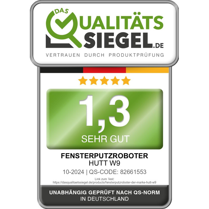 Робот для миття вікон Hutt з пультом дистанційного керування | 2-фазне розпилення та сила всмоктування 3800Pa | 80 мл бак, розпізнавання країв | Для скла, плитки, дзеркал (4 серветки для миття, мотузка безпеки в комплекті)