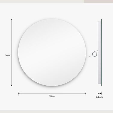 Дзеркало для ванної кімнати з LED підсвічуванням Dripex, сенсорне керування, регулювання яскравості, 3 кольори світла, антизапарник, 80x80 см (кругле)