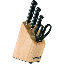 Набір кухонних ножів Arcos Serie Clasica 4 шт. з дерев'яним блоком (3 ножі + кухонні ножиці)